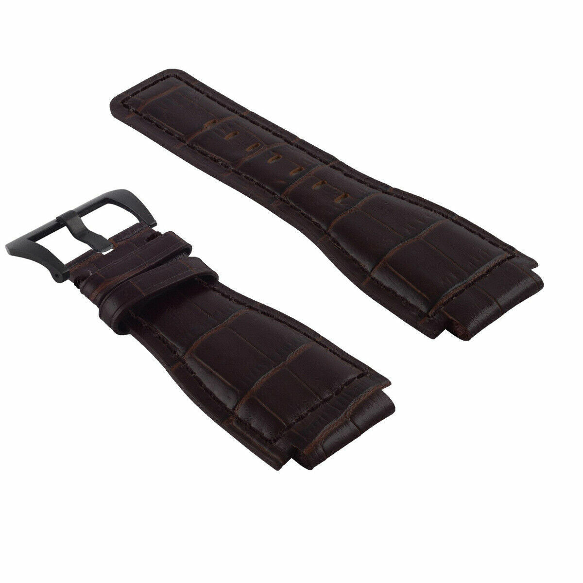 24MM LEATHER WATCH BAND STRAP FOR BELL & ROSS BR-01-BR-03 BLACK BUCKLE TOP QLTY