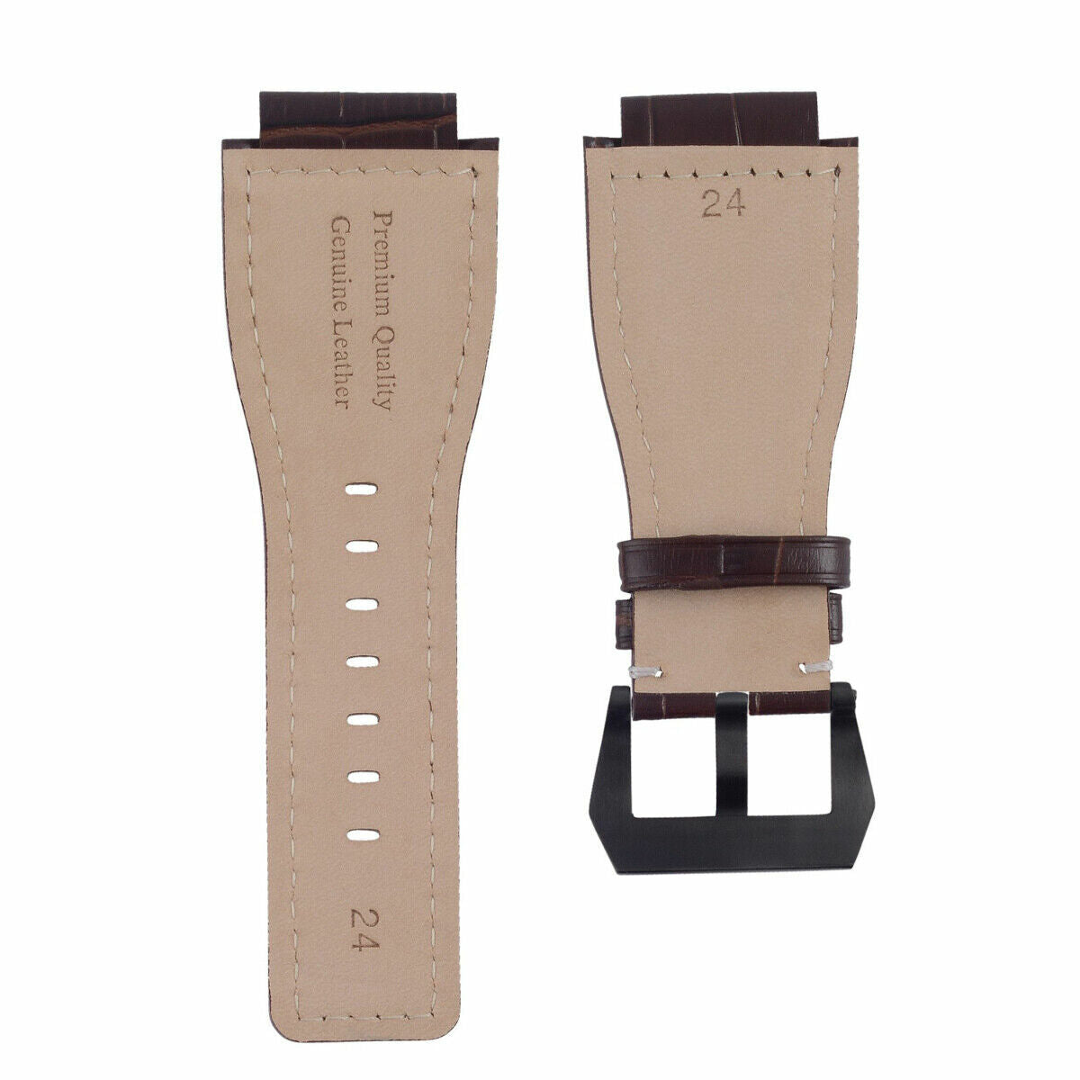 24MM LEATHER WATCH BAND STRAP FOR BELL & ROSS BR-01-BR-03 BLACK BUCKLE TOP QLTY