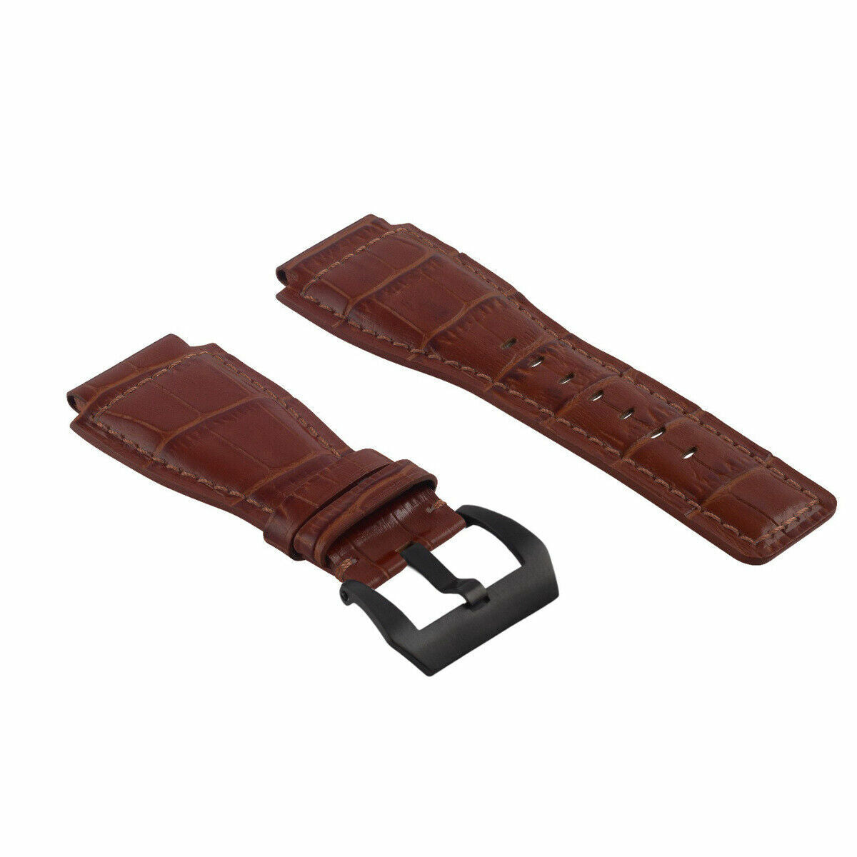 24MM LEATHER WATCH BAND STRAP FOR BELL & ROSS BR-01-BR-03 BLACK BUCKLE TOP QLTY