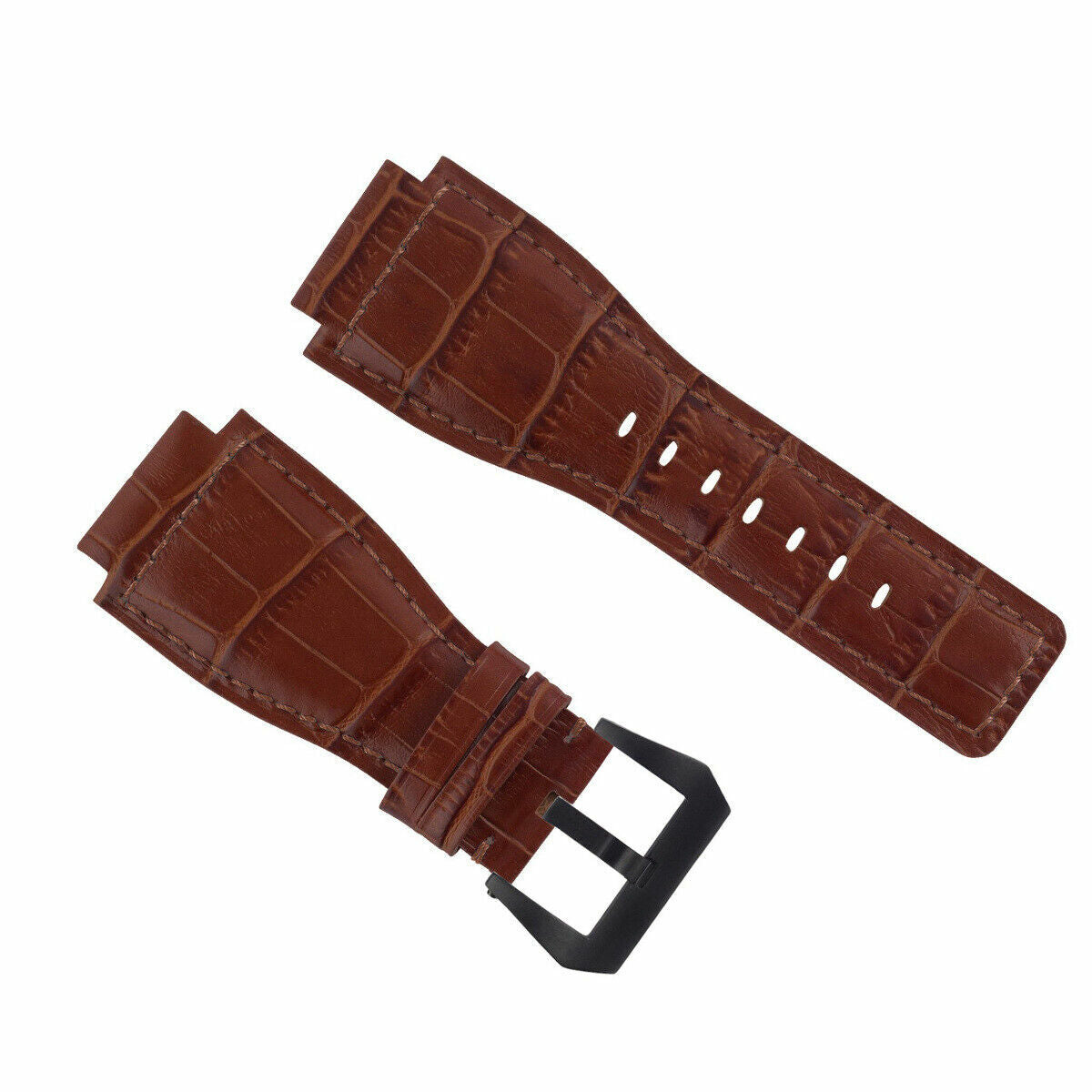 24MM LEATHER WATCH BAND STRAP FOR BELL & ROSS BR-01-BR-03 BLACK BUCKLE TOP QLTY