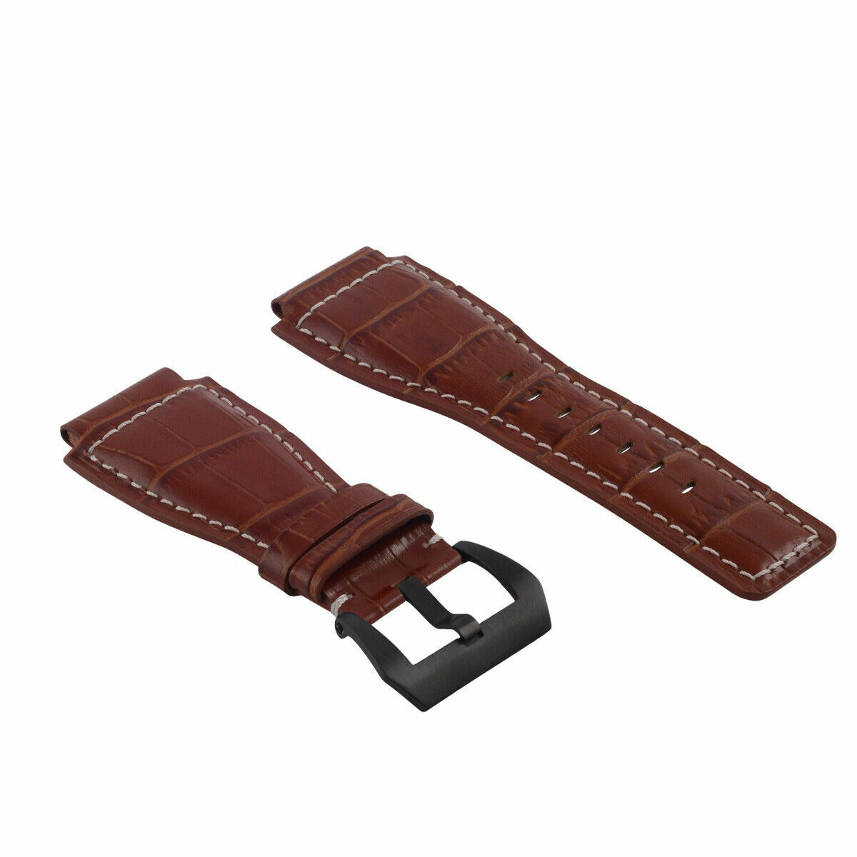 24MM LEATHER WATCH BAND STRAP FOR BELL & ROSS BR-01-BR-03 BLACK BUCKLE TOP QLTY