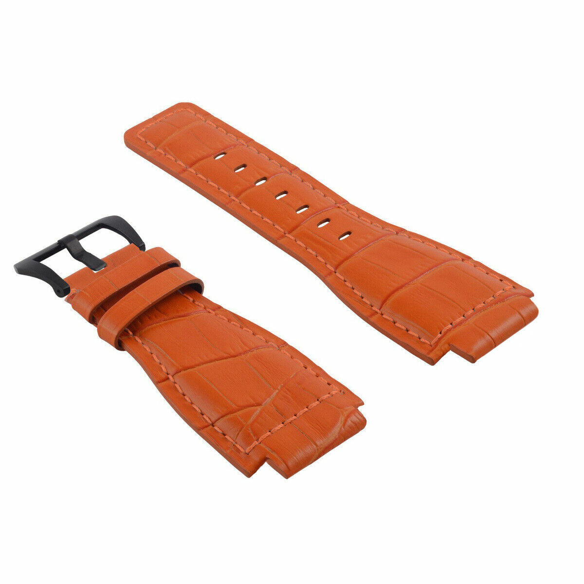 24MM LEATHER WATCH BAND STRAP FOR BELL & ROSS BR-01-BR-03 BLACK BUCKLE TOP QLTY