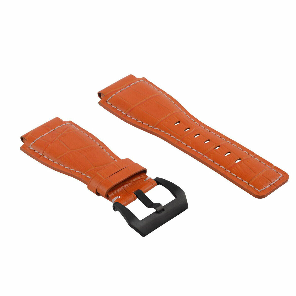 24MM LEATHER WATCH BAND STRAP FOR BELL & ROSS BR-01-BR-03 BLACK BUCKLE TOP QLTY