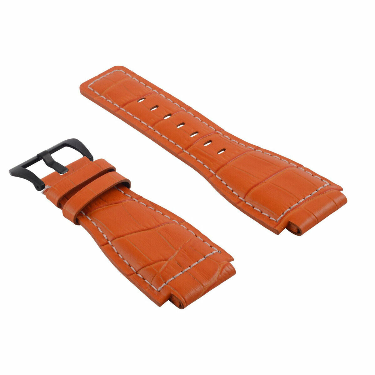 24MM LEATHER WATCH BAND STRAP FOR BELL & ROSS BR-01-BR-03 BLACK BUCKLE TOP QLTY