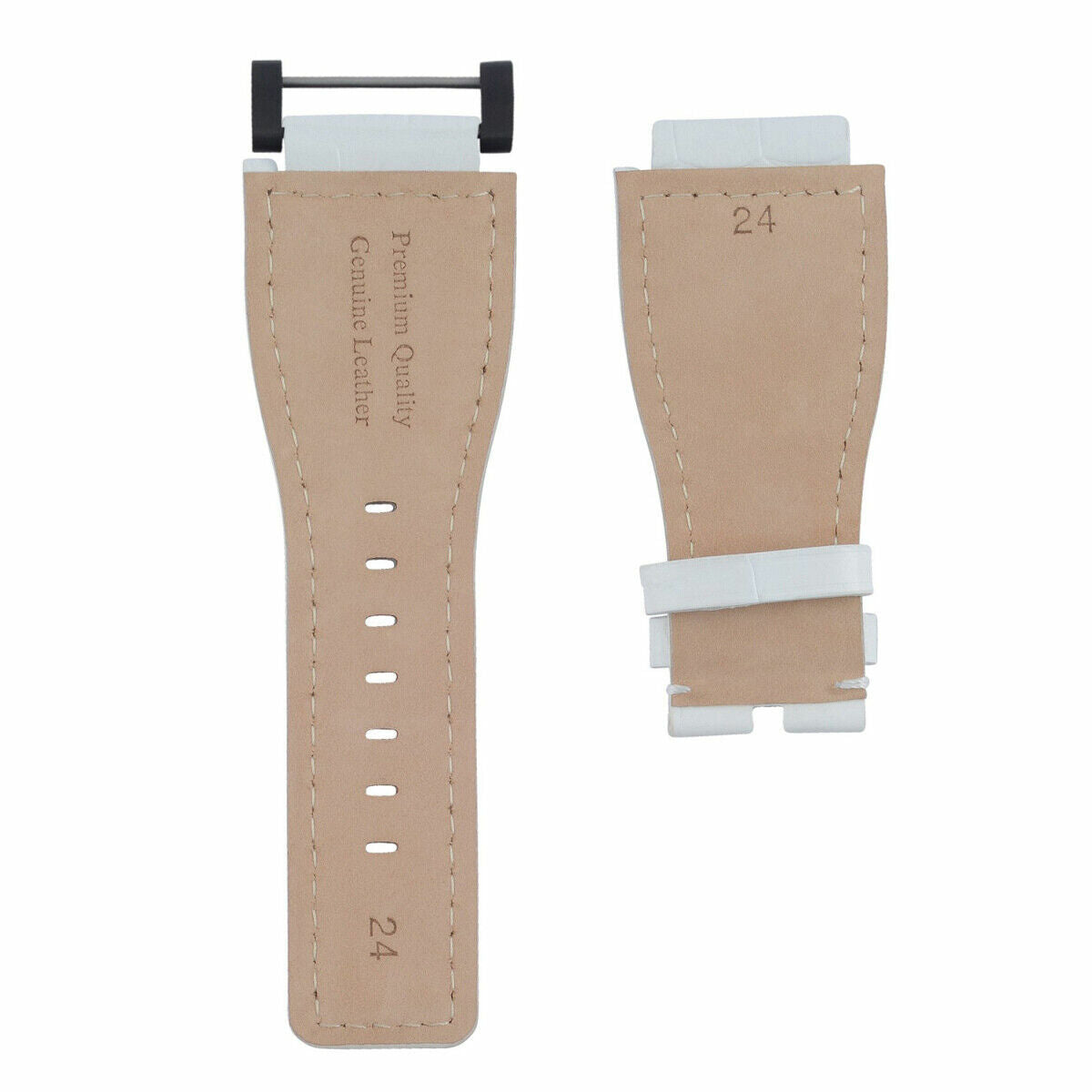 24MM LEATHER WATCH BAND STRAP FOR BELL & ROSS BR-01-BR-03 BLACK BUCKLE TOP QLTY