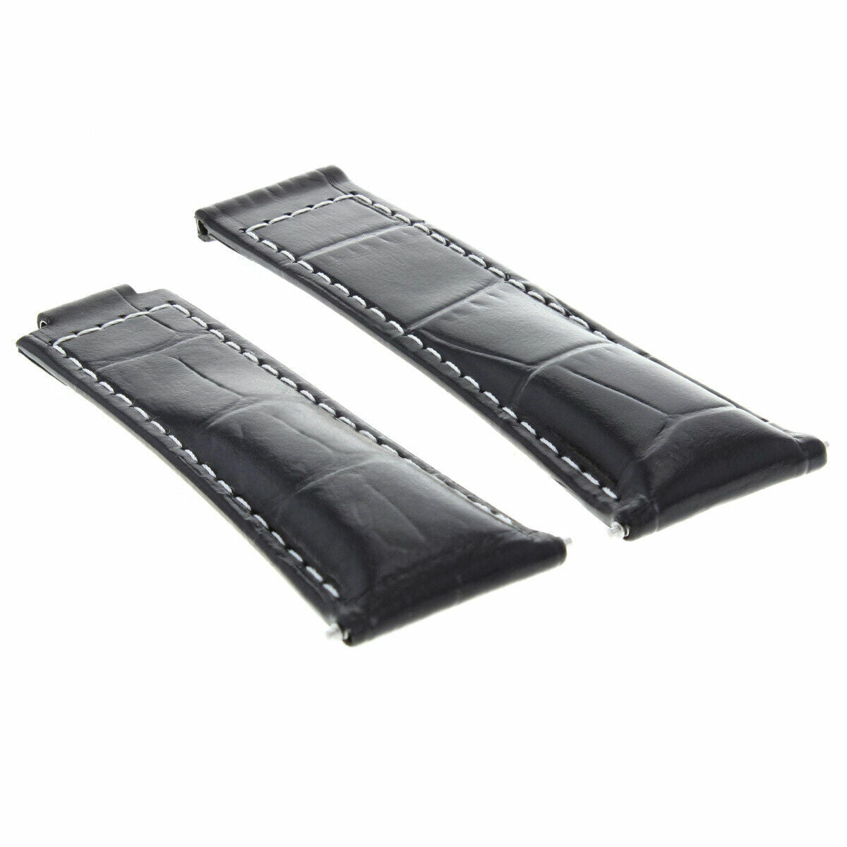 20MM LEATHER WATCH STRAP FOR ROLEX DAYTONA 16518 116520 116523 SHORT MEDIUM LONG, Black with White Stitching - Short, view 2