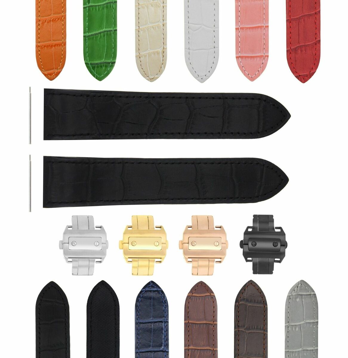 20-23-24.5MM LEATHER WATCH BAND STRAP FOR CARTIER SANTOS 100, XL, CHRONO + CLASP