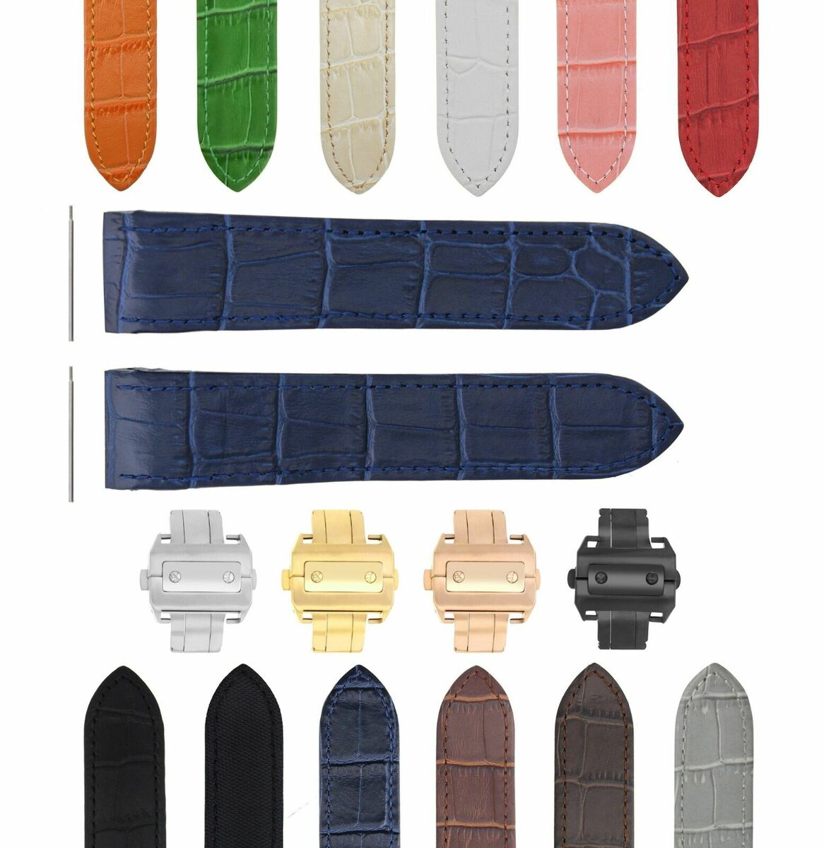 20-23-24.5MM LEATHER WATCH BAND STRAP FOR CARTIER SANTOS 100, XL, CHRONO + CLASP
