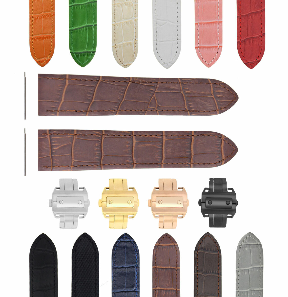20-23-24.5MM LEATHER WATCH BAND STRAP FOR CARTIER SANTOS 100, XL, CHRONO + CLASP