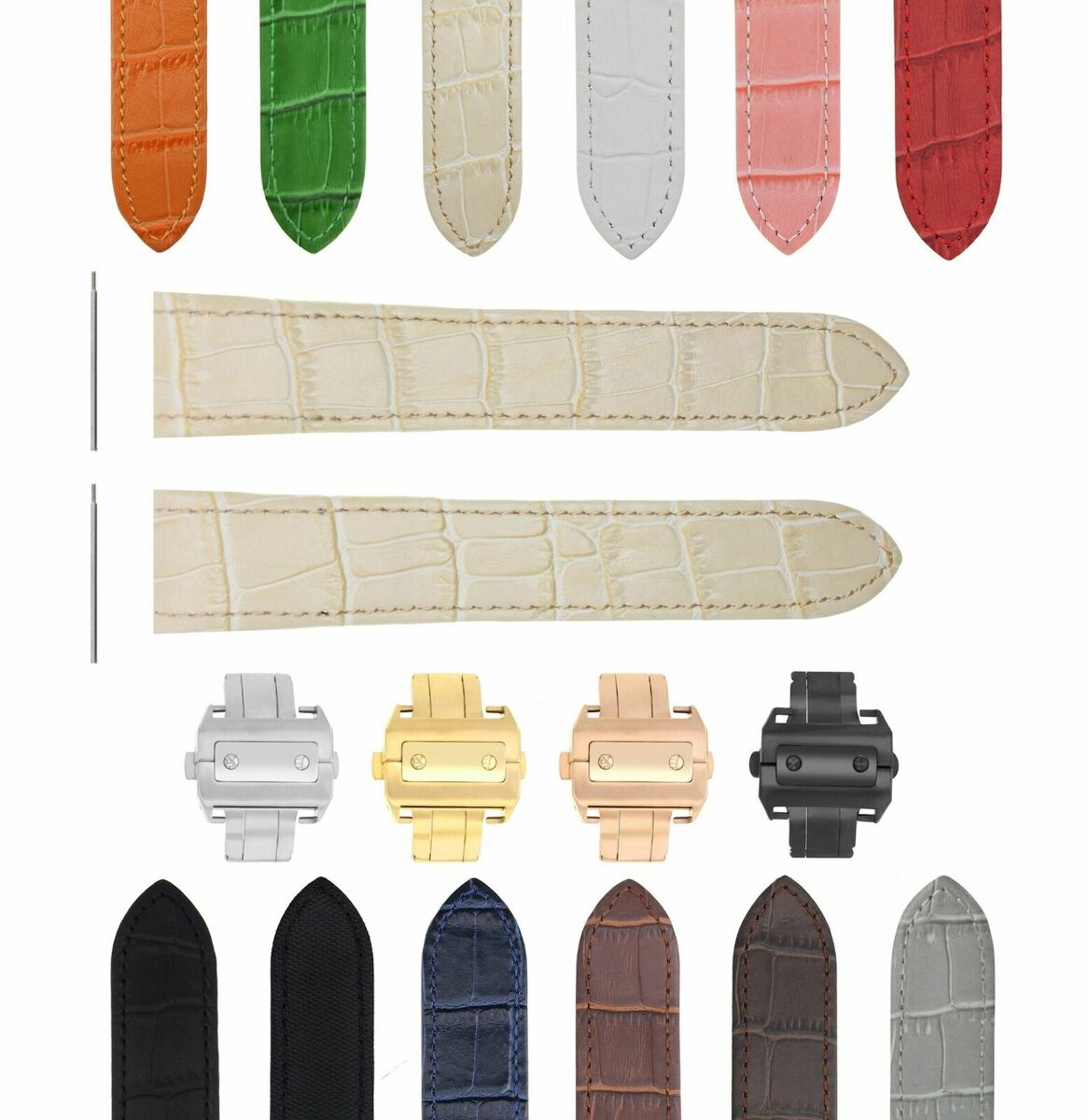 20-23-24.5MM LEATHER WATCH BAND STRAP FOR CARTIER SANTOS 100, XL, CHRONO + CLASP