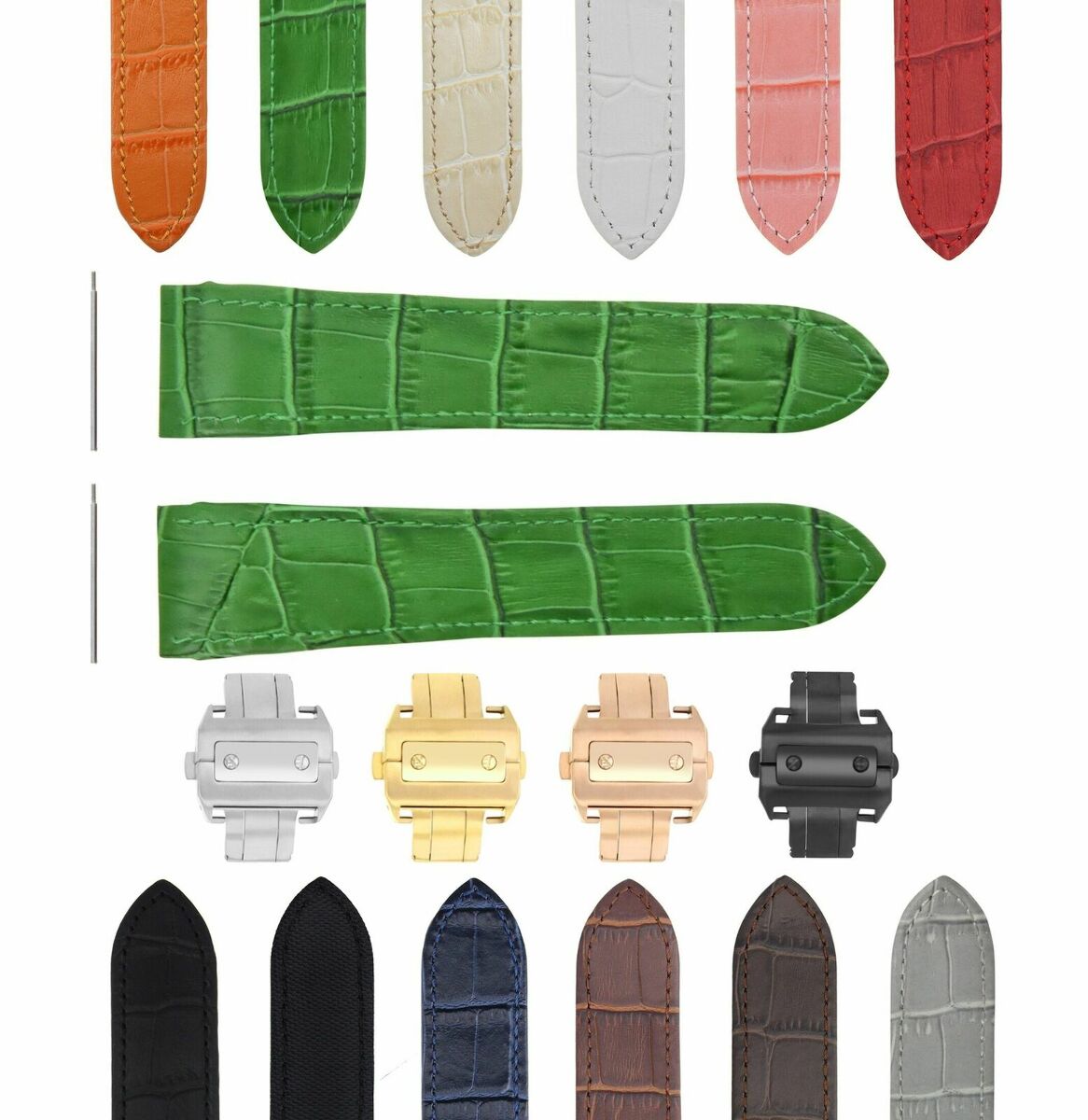 20-23-24.5MM LEATHER WATCH BAND STRAP FOR CARTIER SANTOS 100, XL, CHRONO + CLASP