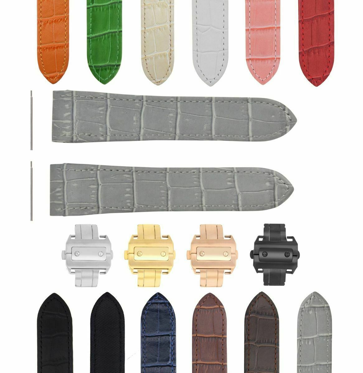 20-23-24.5MM LEATHER WATCH BAND STRAP FOR CARTIER SANTOS 100, XL, CHRONO + CLASP