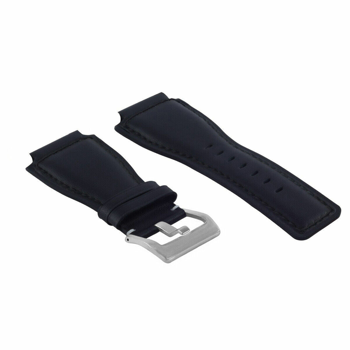 24MM SMOOTH LEATHER WATCH BAND STRAP FOR BELL ROSS BR-01-BR-03 SILVER BUCKLE, Orange with White Stitching, view 4