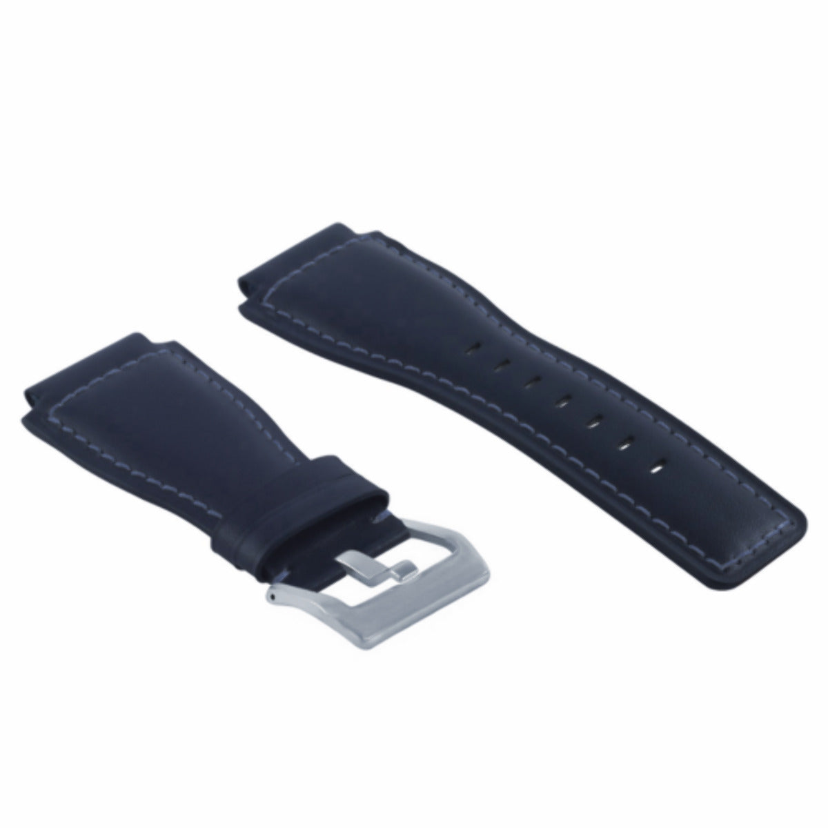 24MM SMOOTH LEATHER WATCH BAND STRAP FOR BELL ROSS BR-01-BR-03 SILVER BUCKLE, Blue, view 3