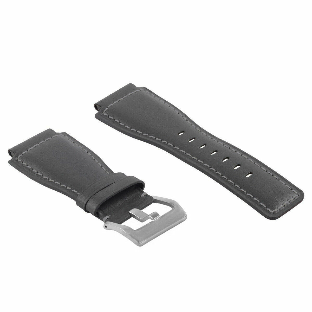24MM SMOOTH LEATHER WATCH BAND STRAP FOR BELL ROSS BR-01-BR-03 SILVER BUCKLE, Gray, view 2