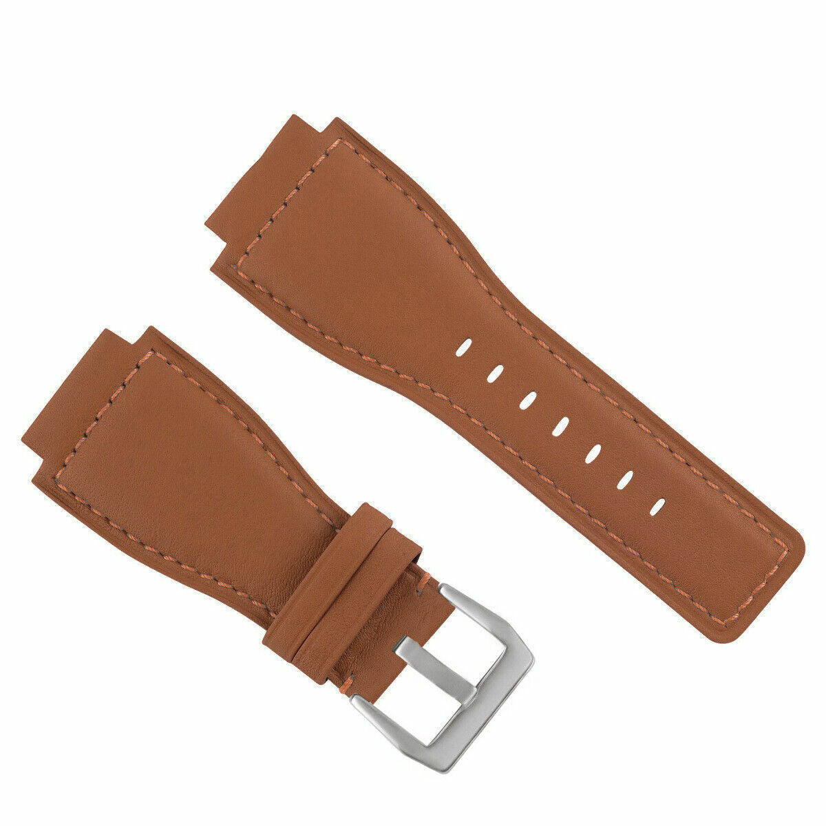 24MM SMOOTH LEATHER WATCH BAND STRAP FOR BELL ROSS BR-01-BR-03 SILVER BUCKLE, Tan
