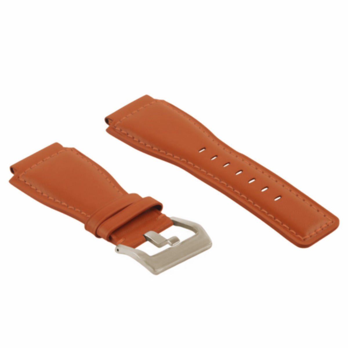 24MM SMOOTH LEATHER WATCH BAND STRAP FOR BELL ROSS BR-01-BR-03 SILVER BUCKLE, Orange, view 3