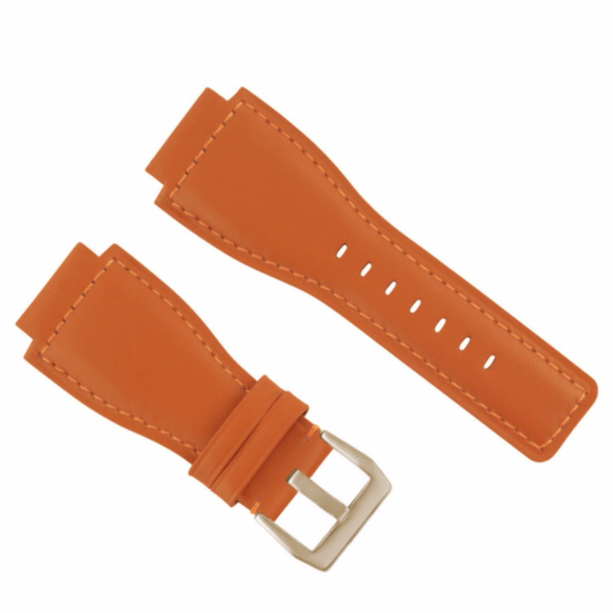 24MM SMOOTH LEATHER WATCH BAND STRAP FOR BELL ROSS BR-01-BR-03 SILVER BUCKLE, Orange