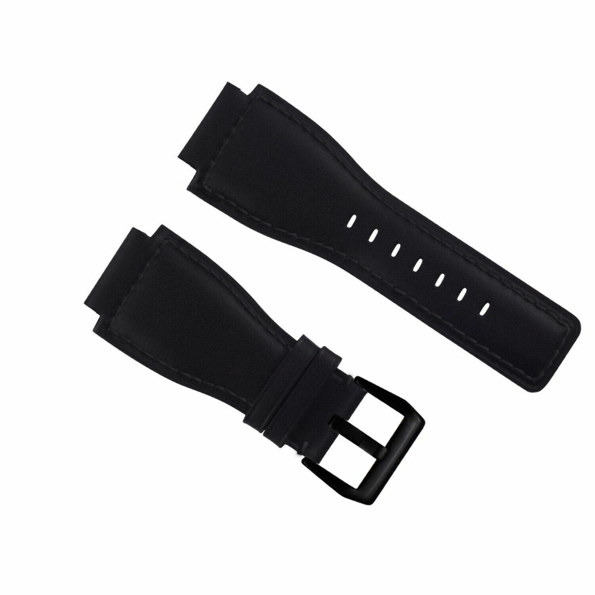 24MM SMOOTH LEATHER WATCH BAND STRAP FOR BELL ROSS BR-01-BR-03 BLACK BUCKLE