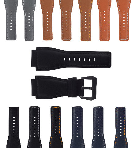 24MM LEATHER WATCH BAND STRAP SMOOTH WITH BLACK BUCKLE FOR BELL ROSS BR-01 BR-03