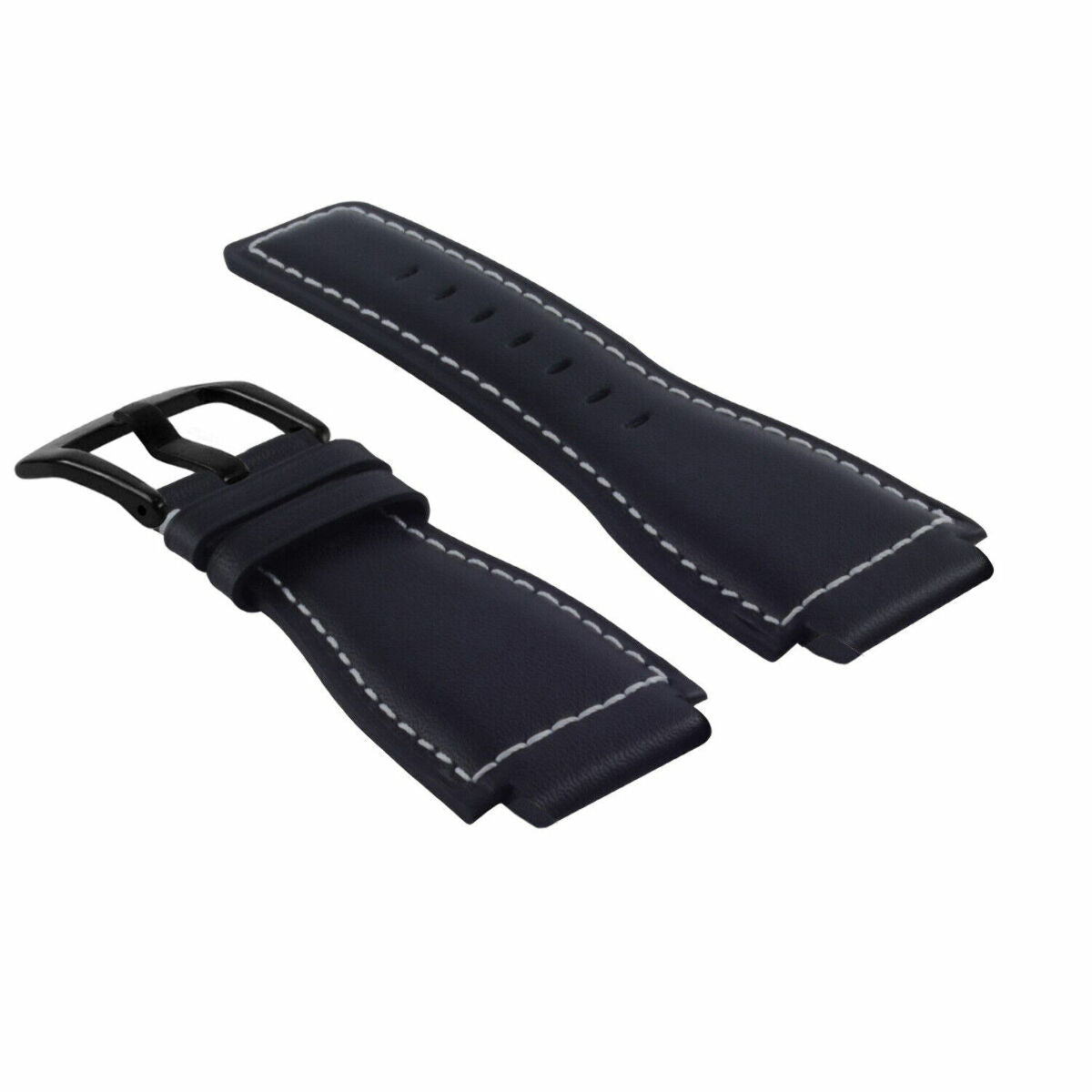 24MM SMOOTH LEATHER WATCH BAND STRAP FOR BELL ROSS BR-01-BR-03 BLACK BUCKLE