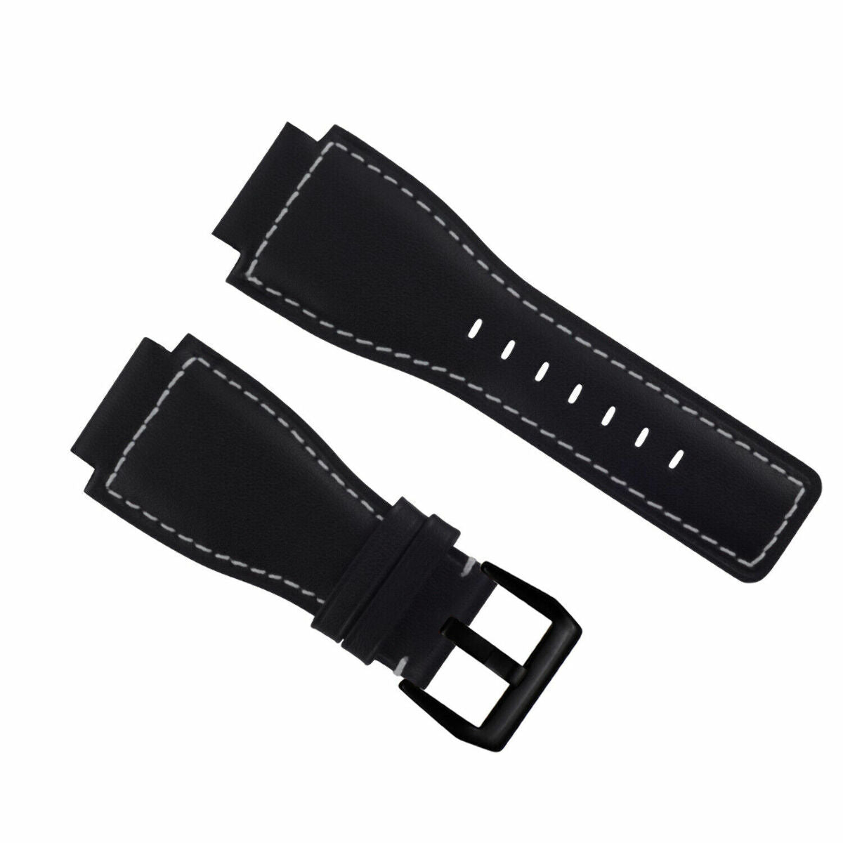 24MM SMOOTH LEATHER WATCH BAND STRAP FOR BELL ROSS BR-01-BR-03 BLACK BUCKLE