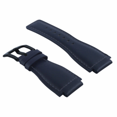 24MM SMOOTH LEATHER WATCH BAND STRAP FOR BELL ROSS BR-01-BR-03 BLACK BUCKLE