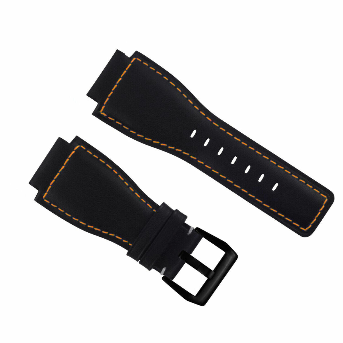 24MM Leather Watch Band Strap Smooth with Black Buckle for Bell Ross BR-01 BR-03