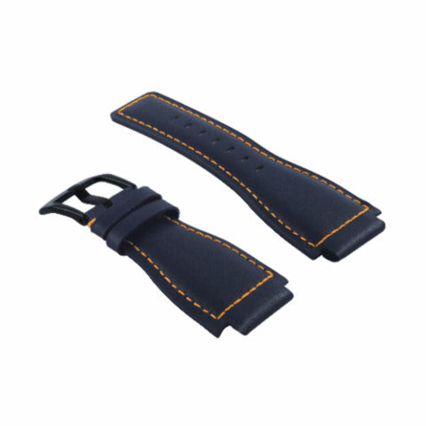 24MM SMOOTH LEATHER WATCH BAND STRAP FOR BELL ROSS BR-01-BR-03 BLACK BUCKLE