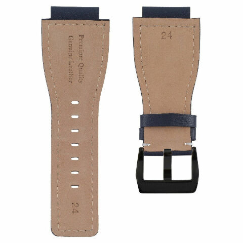 24MM SMOOTH LEATHER WATCH BAND STRAP FOR BELL ROSS BR-01-BR-03 BLACK BUCKLE