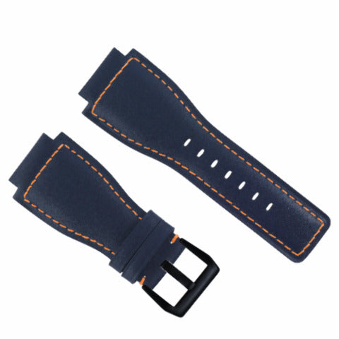 24MM SMOOTH LEATHER WATCH BAND STRAP FOR BELL ROSS BR-01-BR-03 BLACK BUCKLE
