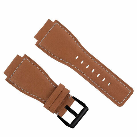 24MM SMOOTH LEATHER WATCH BAND STRAP FOR BELL ROSS BR-01-BR-03 BLACK BUCKLE