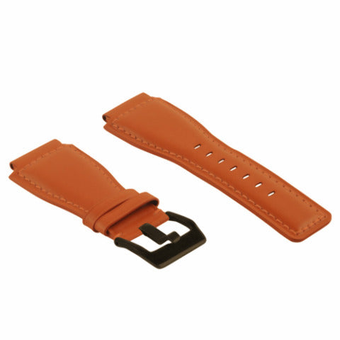 24MM SMOOTH LEATHER WATCH BAND STRAP FOR BELL ROSS BR-01-BR-03 BLACK BUCKLE