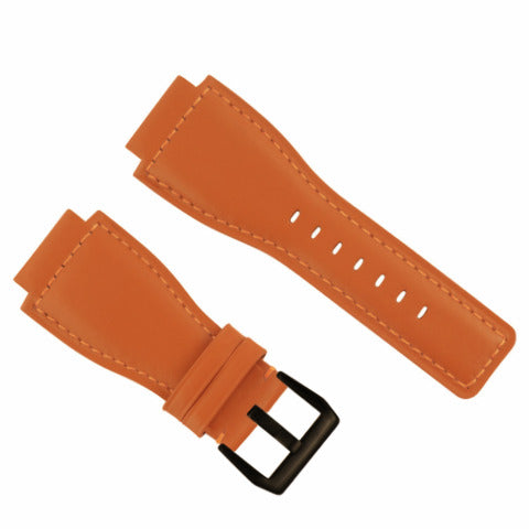 24MM SMOOTH LEATHER WATCH BAND STRAP FOR BELL ROSS BR-01-BR-03 BLACK BUCKLE