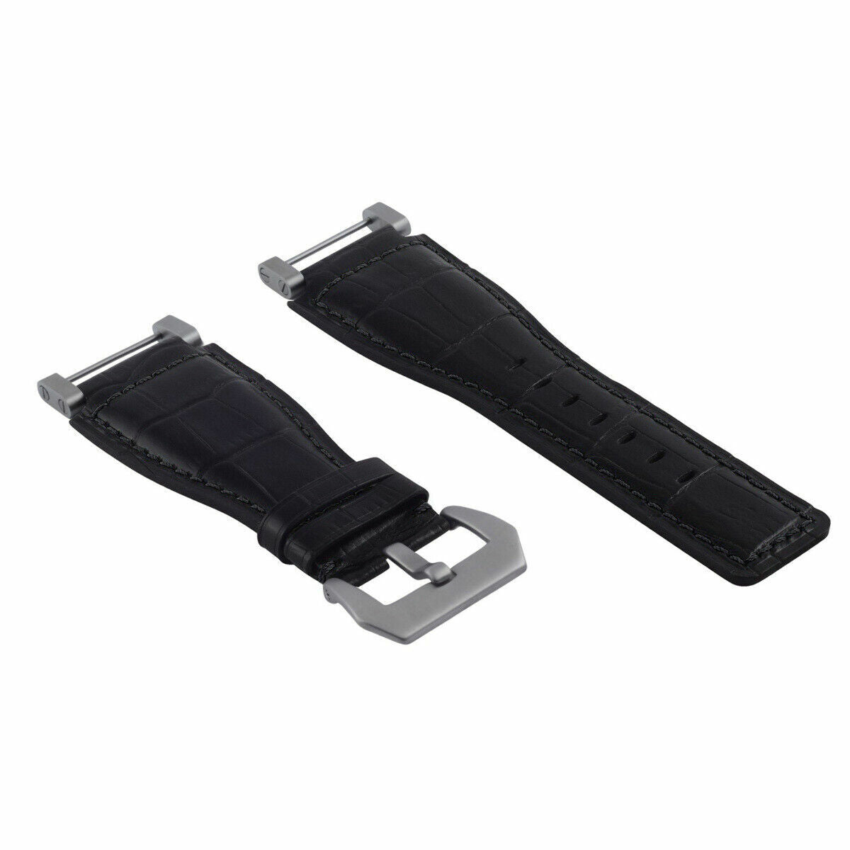 24MM GENUINE LEATHER WATCH BAND STRAP WITH STAINLESS STEEL ADAPTER FOR SUUNTO, Black with White Stitching, view 4