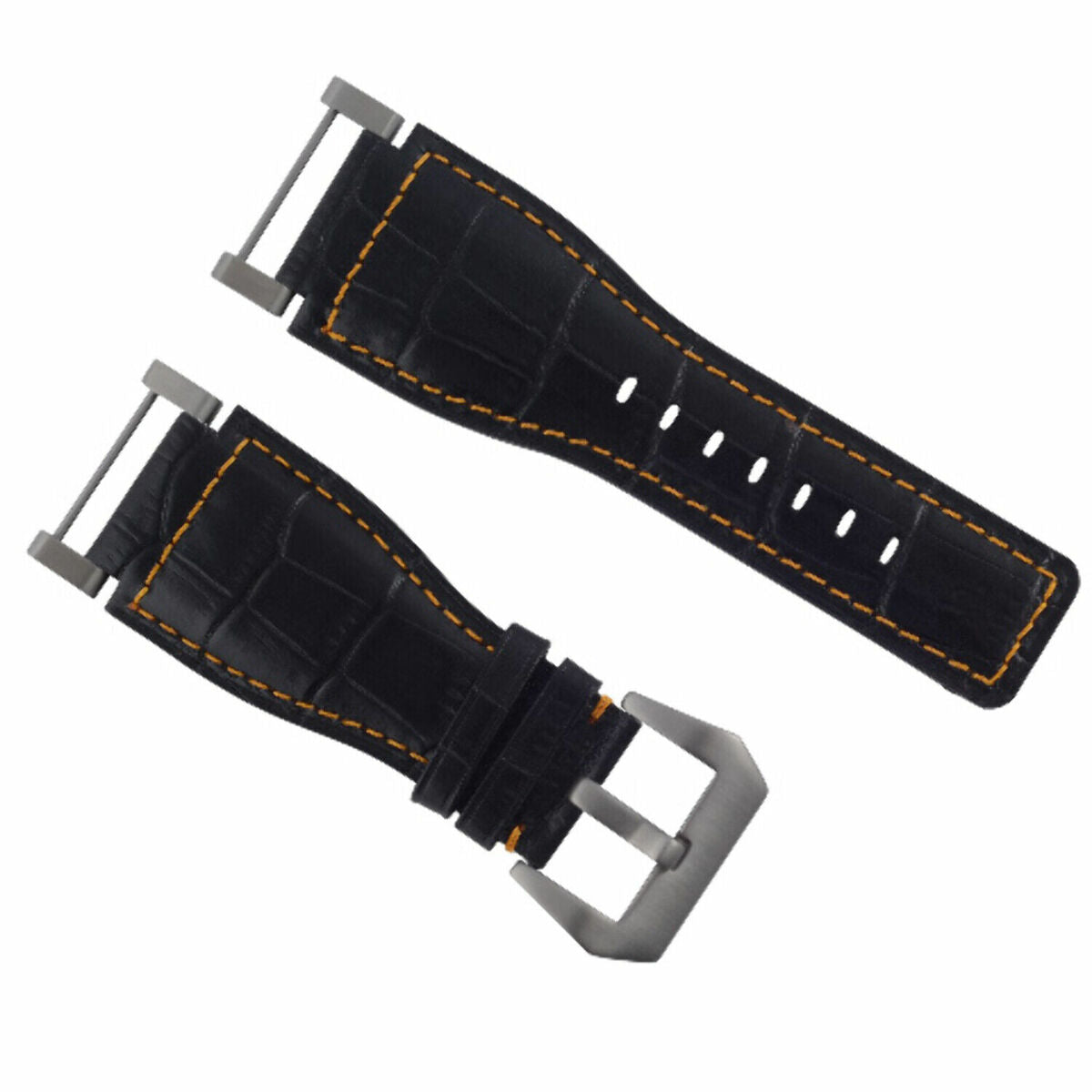 24MM GENUINE LEATHER WATCH BAND STRAP WITH STAINLESS STEEL ADAPTER FOR SUUNTO, Black with Orange Stitching, view 2