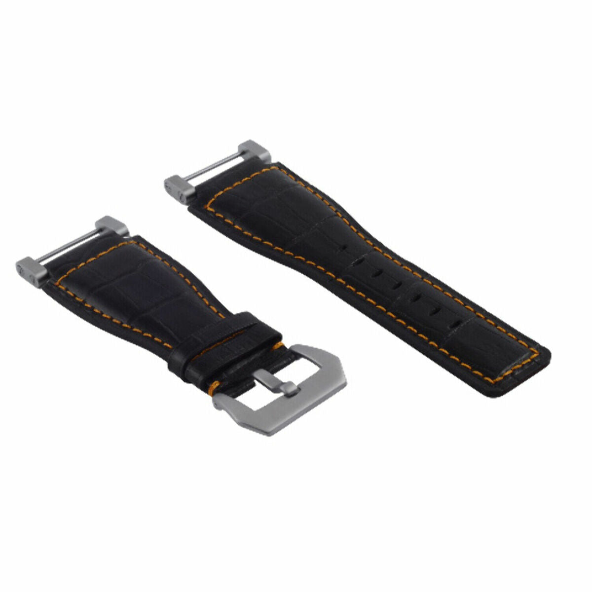 24MM GENUINE LEATHER WATCH BAND STRAP WITH STAINLESS STEEL ADAPTER FOR SUUNTO, Black with Orange Stitching