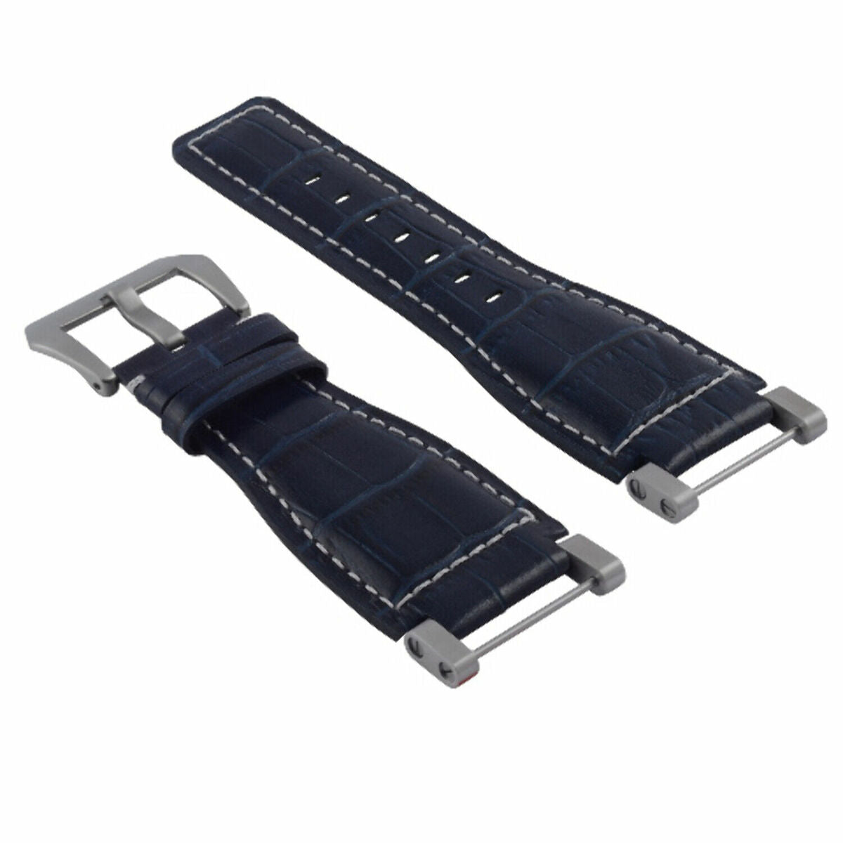 24MM GENUINE LEATHER WATCH BAND STRAP WITH STAINLESS STEEL ADAPTER FOR SUUNTO, Blue with White Stitching, view 3