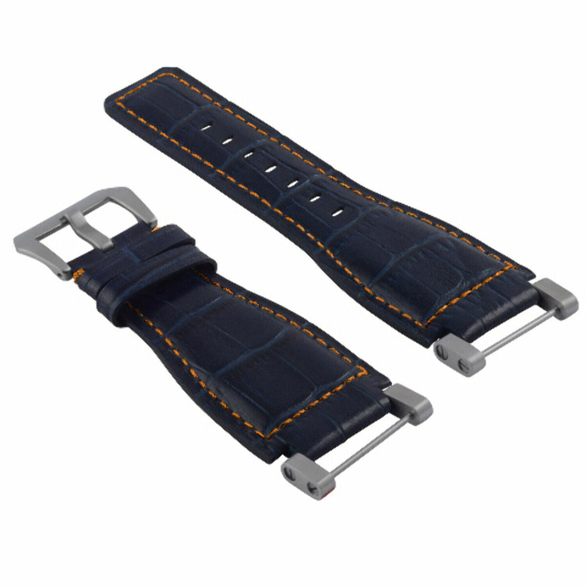 24MM GENUINE LEATHER WATCH BAND STRAP WITH STAINLESS STEEL ADAPTER FOR SUUNTO, Blue with Orange Stitching, view 2
