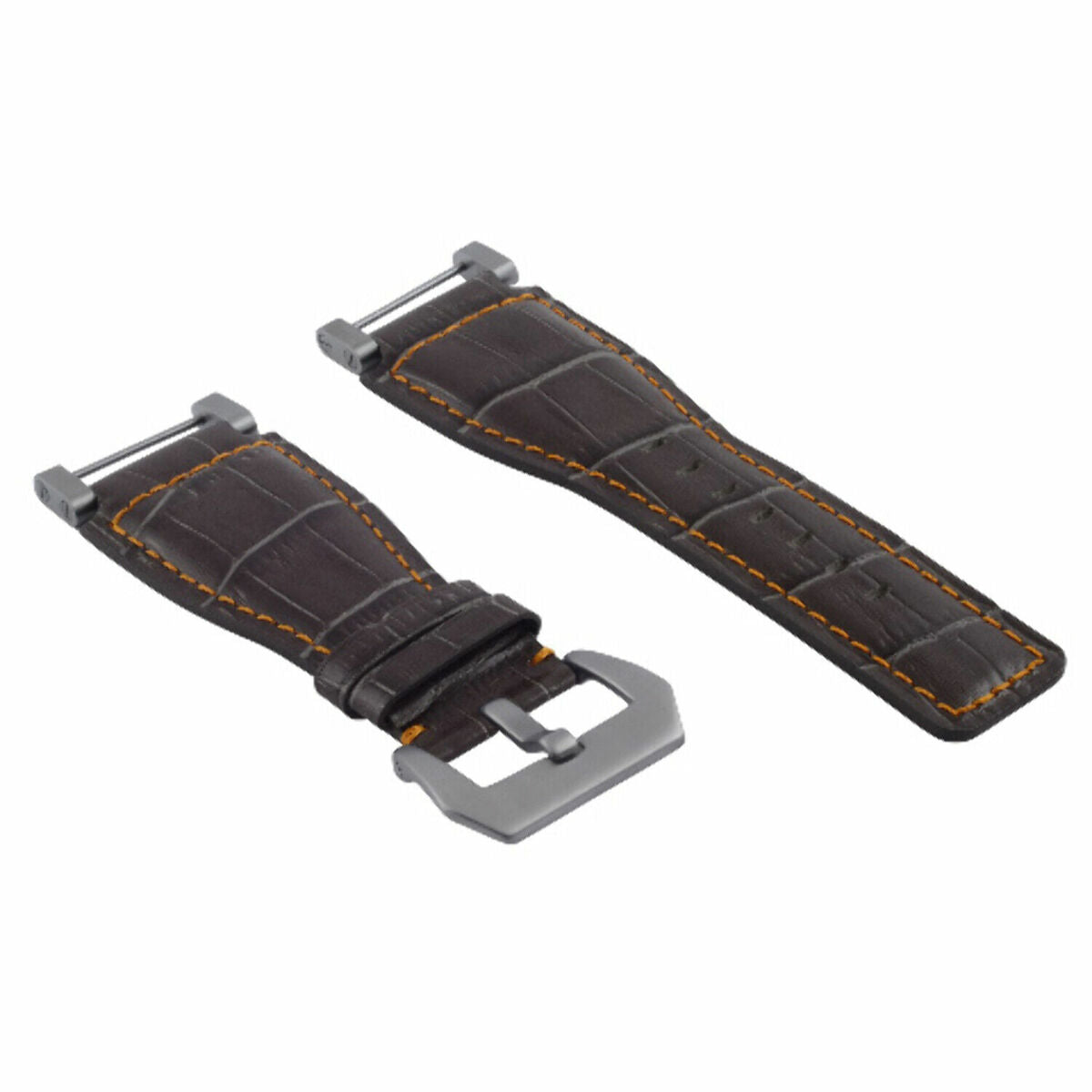 24MM GENUINE LEATHER WATCH BAND STRAP WITH STAINLESS STEEL ADAPTER FOR SUUNTO, Gray with Orange Stitching