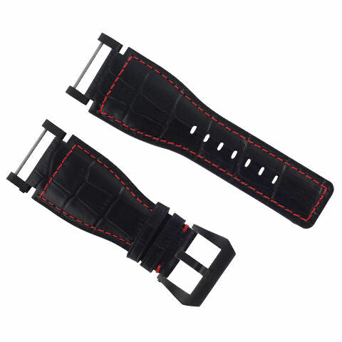 24MM FOR SUUNTO CORE REPLACEMENT LEATHER WATCH BAND STRAP WITH BLACK PVD ADAPTER