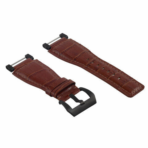 24MM FOR SUUNTO CORE REPLACEMENT LEATHER WATCH BAND STRAP WITH BLACK PVD ADAPTER
