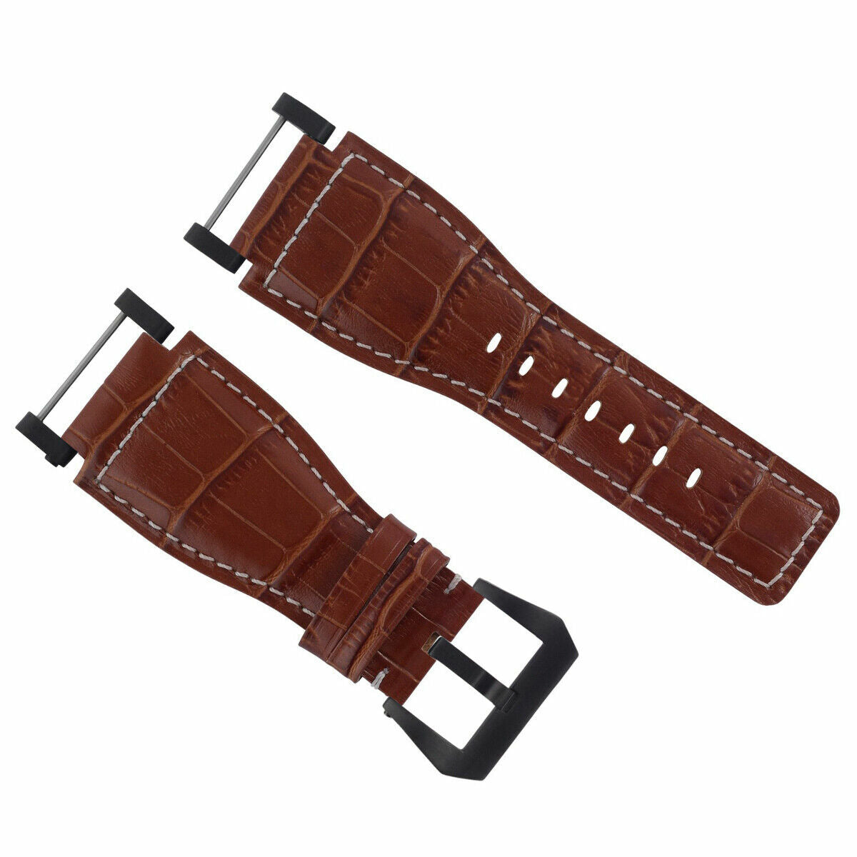24MM REPLACEMENT LEATHER WATCH BAND STRAP WITH BLACK PVD ADAPTER FOR SUUNTO CORE, Tan with White Stitching, view 3