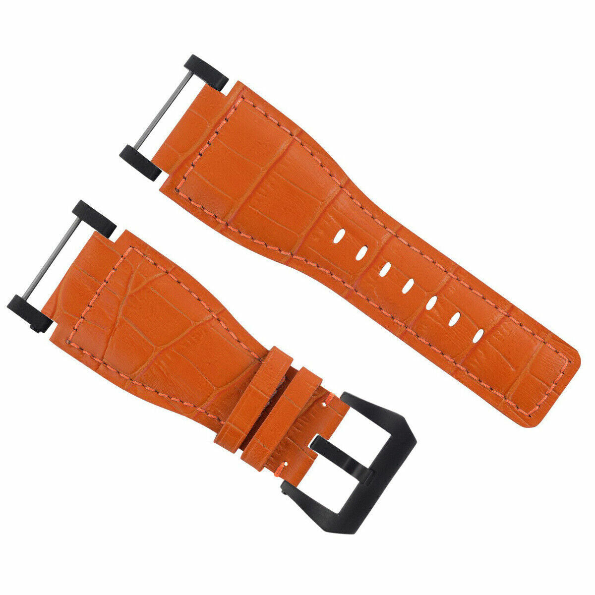 24MM REPLACEMENT LEATHER WATCH BAND STRAP WITH BLACK PVD ADAPTER FOR SUUNTO CORE, Orange, view 2