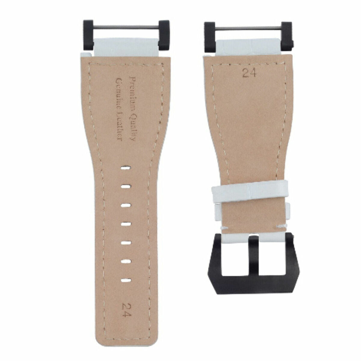 24MM REPLACEMENT LEATHER WATCH BAND STRAP WITH BLACK PVD ADAPTER FOR SUUNTO CORE, White, view 4
