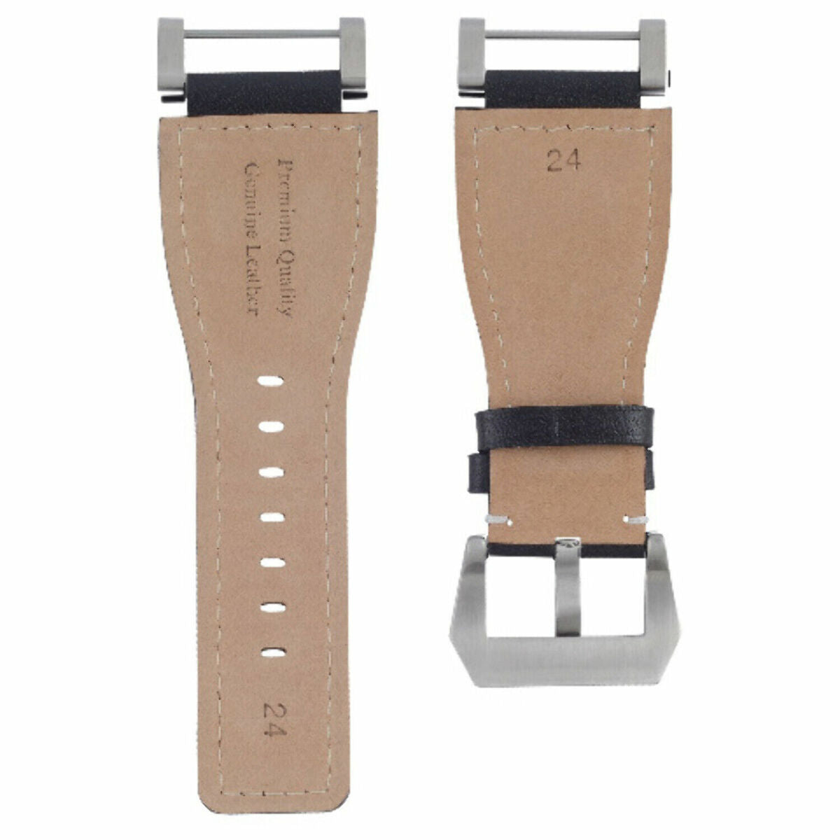 24MM LEATHER WATCH BAND STRAP SMOOTH WITH STAINLESS ADAPTER FOR SUUNTO CORE, Black, front view