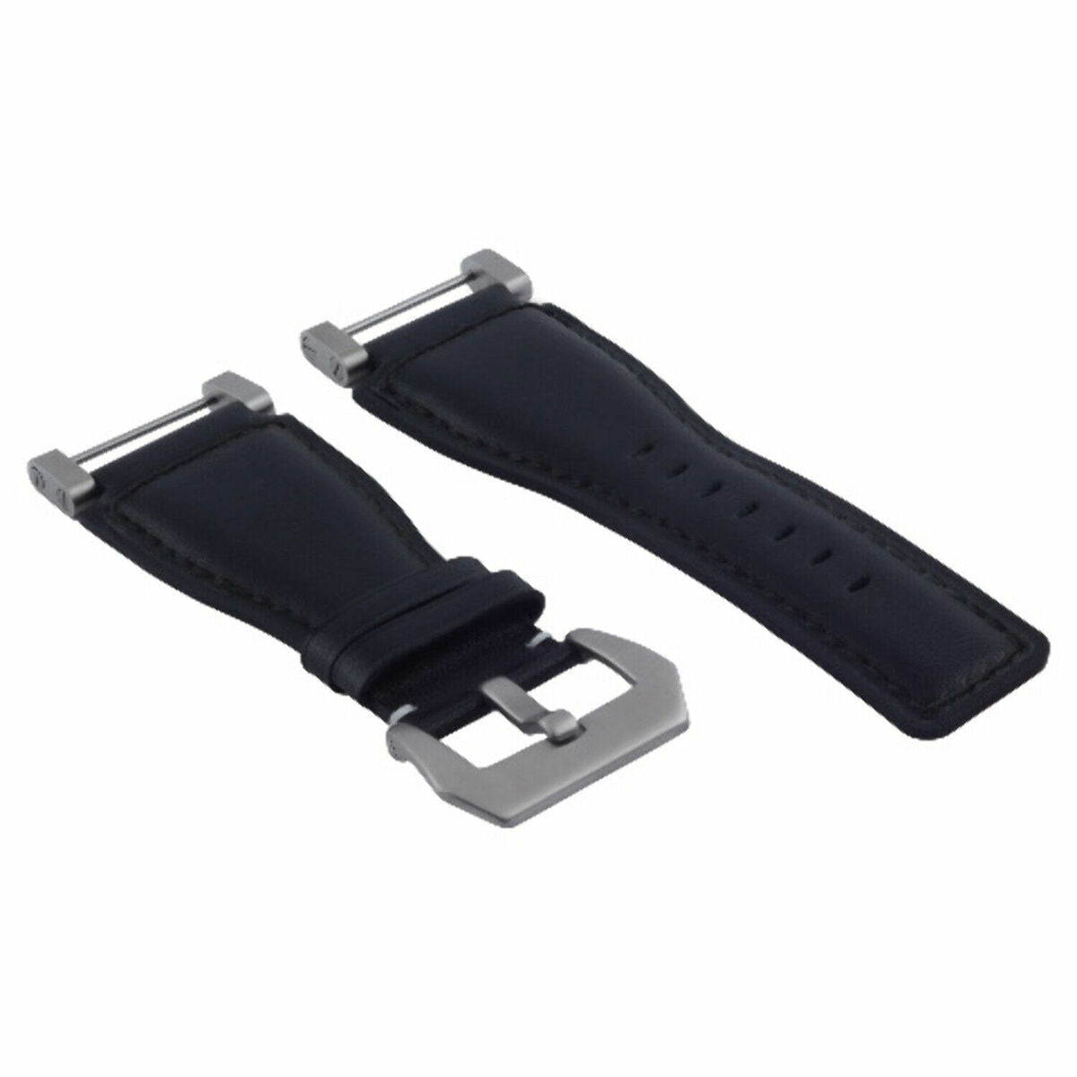 24MM LEATHER WATCH BAND STRAP SMOOTH WITH STAINLESS ADAPTER FOR SUUNTO CORE, Black, view 2