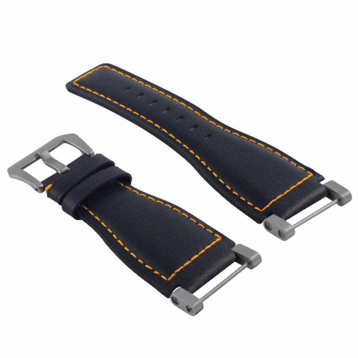24MM LEATHER WATCH BAND STRAP SMOOTH WITH STAINLESS ADAPTER FOR SUUNTO CORE, Blue with Orange Stitching, view 3