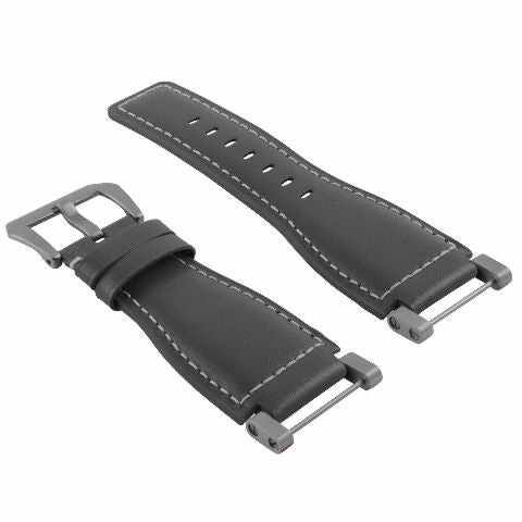 24MM FOR SUUNTO CORE REPLACEMENT SMOOTH LEATHER WATCH BAND STRAP + STAINLESS ADAPTER