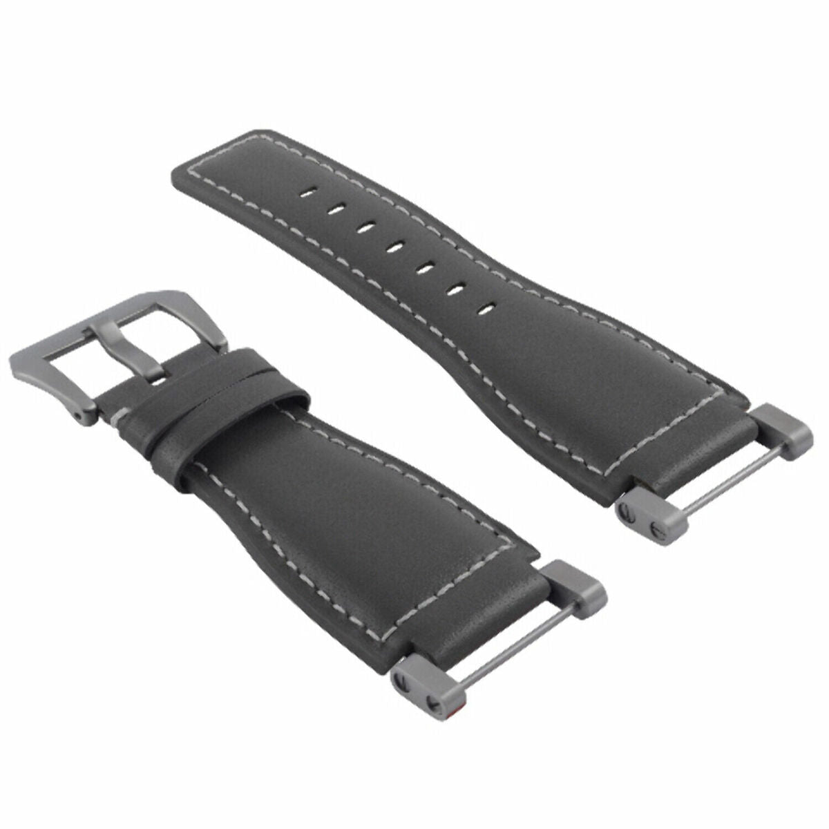 24MM LEATHER WATCH BAND STRAP SMOOTH WITH STAINLESS ADAPTER FOR SUUNTO CORE, Gray with White Stitching, view 3